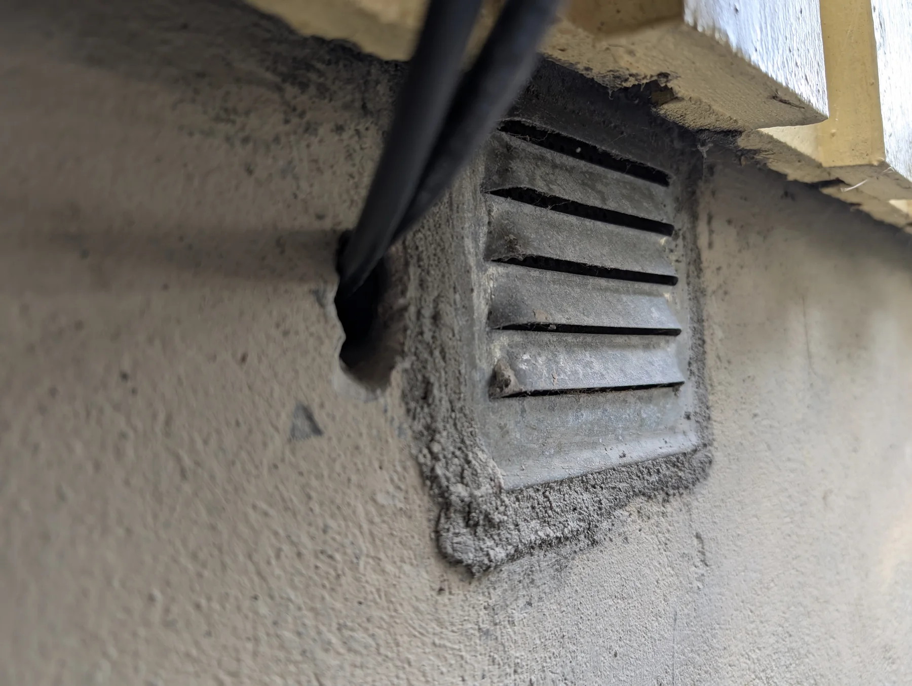 Cable entry being prepared for the outdoor Ethernet run