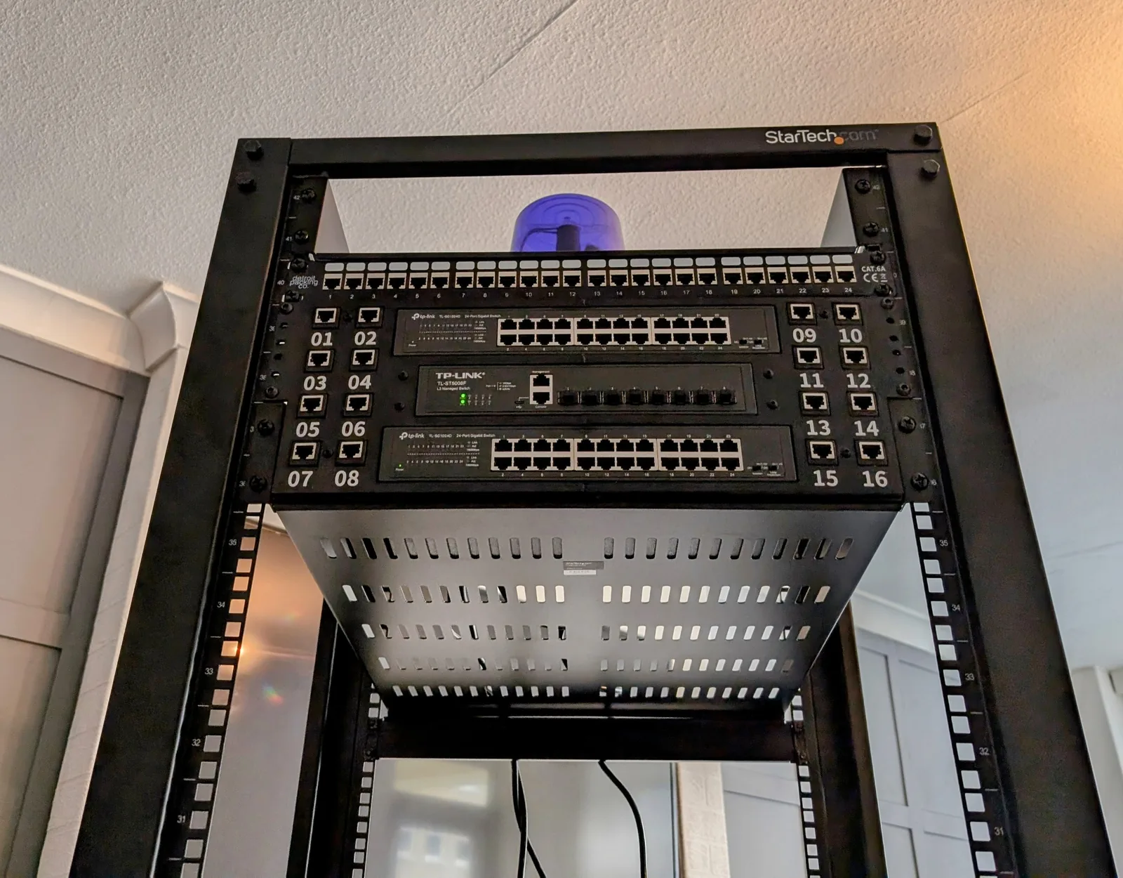 Overview of the assembled 19-inch network panel