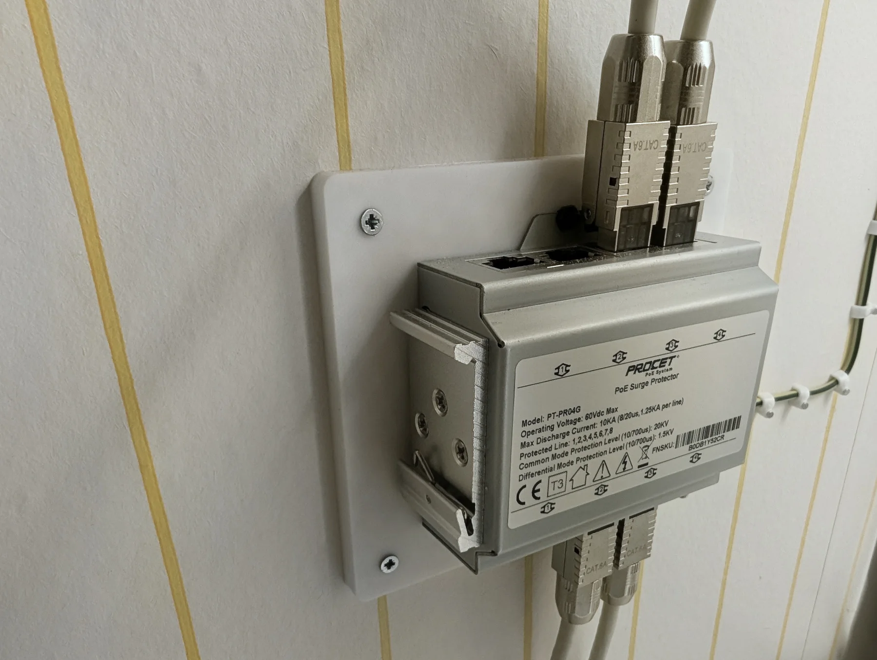 PROCET PoE surge protector mounted at the cable entry