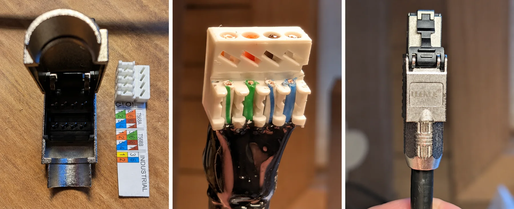 RJ45 termination steps for the thick outdoor cable